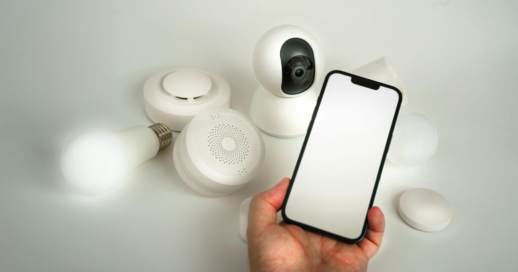 Essential smart home gadgets including sensors, lights, and a control hub