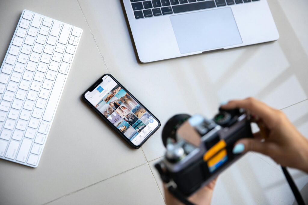 AI-powered smartphone interface showing edited photography gallery